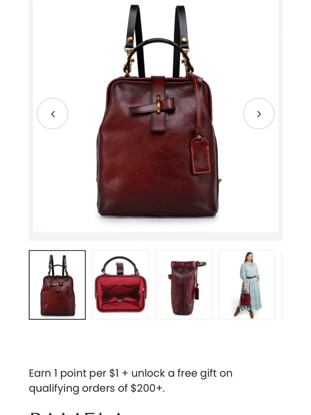 Leather Backpack Satchel - Wine Red